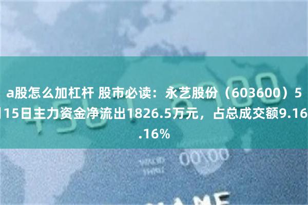 a股怎么加杠杆 股市必读：永艺股份（603600）5月15日主力资金净流出1826.5万元，占总成交额9.16%
